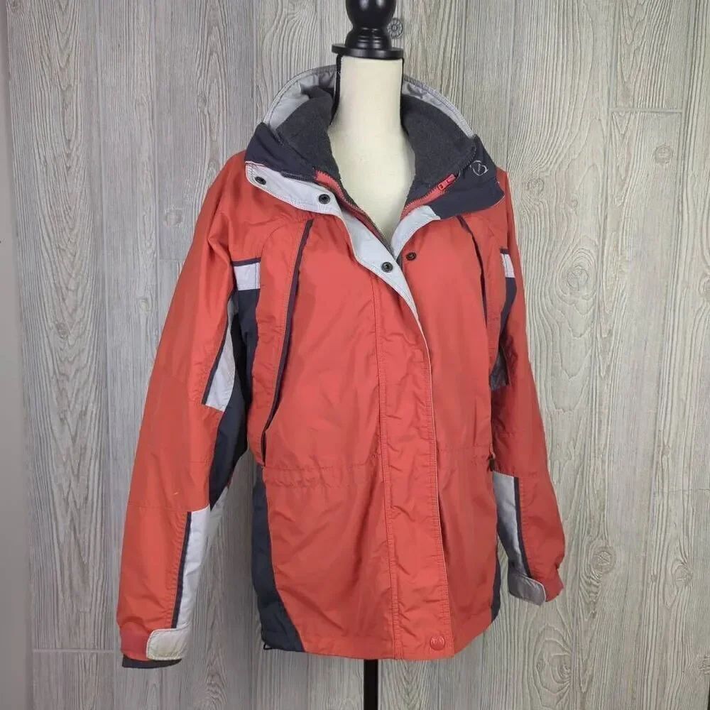 Vintage Columbia Womens Size Medium Zip Front Coat Core Interchange Orange Lined